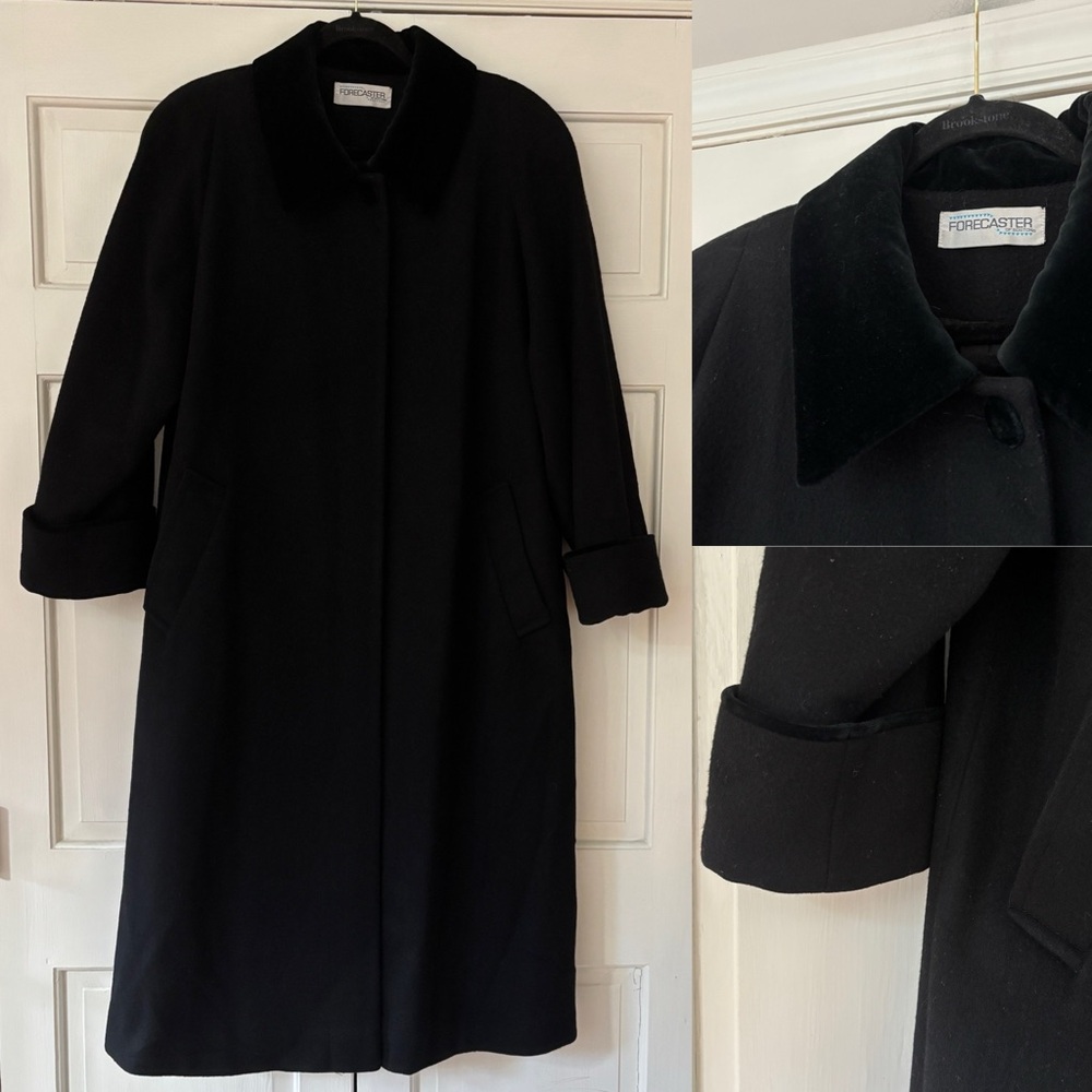 VTG Forecaster of Boston Vintage‎ Black Velvet Long Over Coat Union Made in USA
